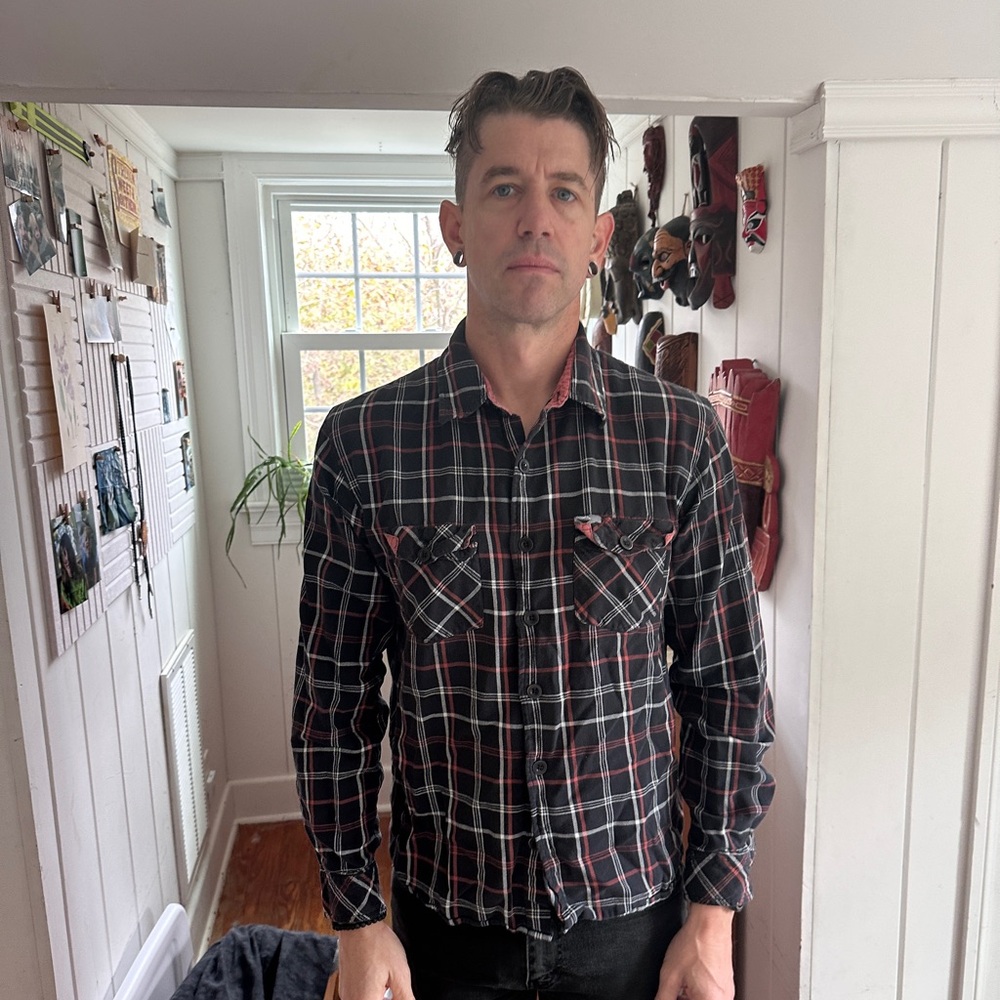 O'Neill Black and Red Plaid Casual Button Down Shirt